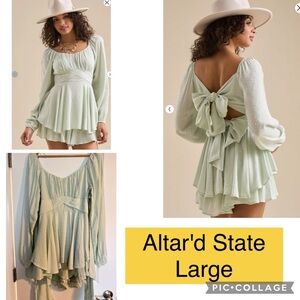 Altar'd State Hailey Mint Green Bow-Back Dress Romper